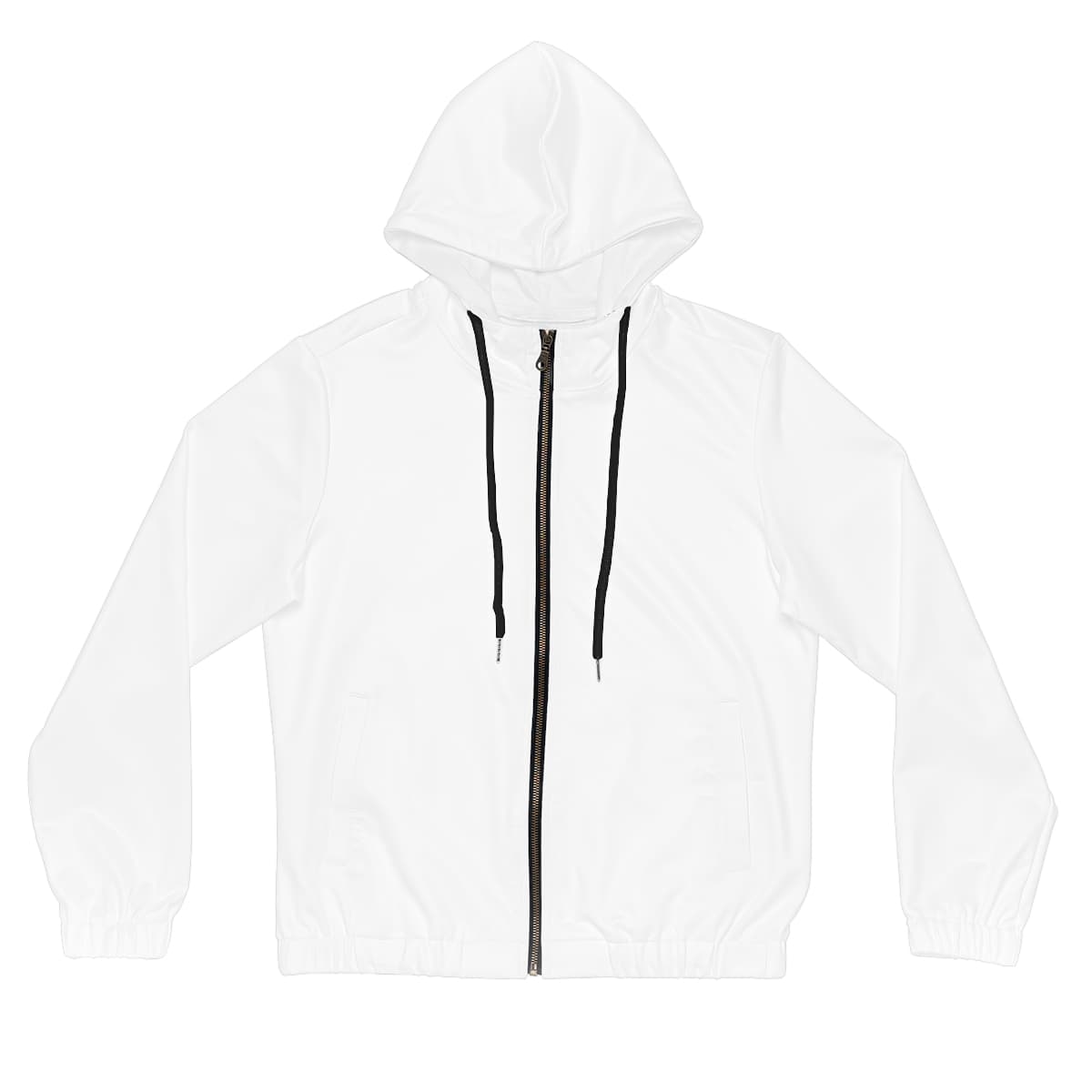Plain black women’s full-zip hoodie (aop), front view