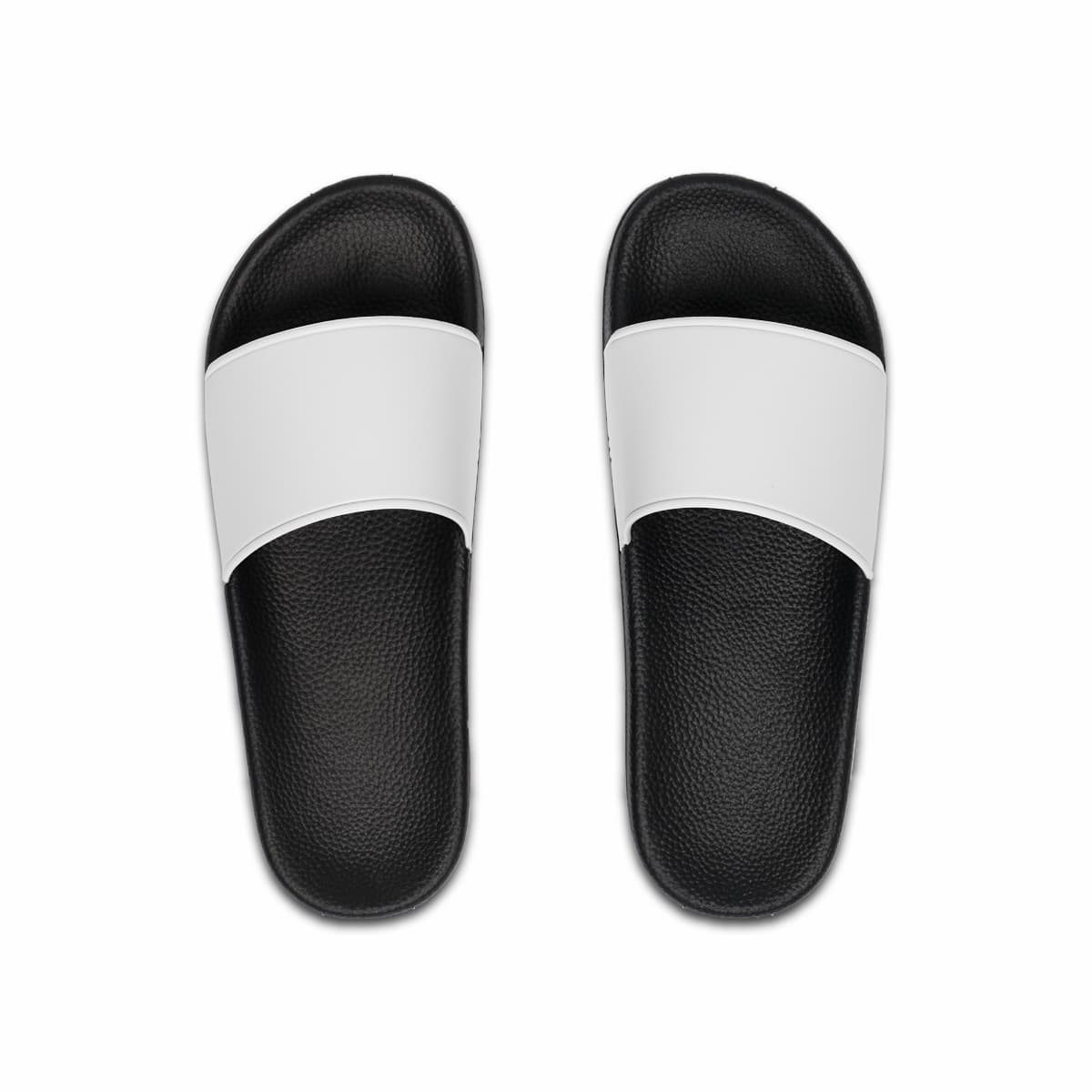 Plain black sole men's slide sandals, front view