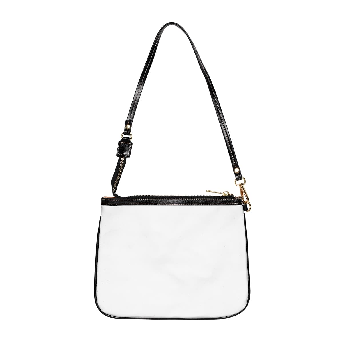 Plain black small shoulder bag, front view