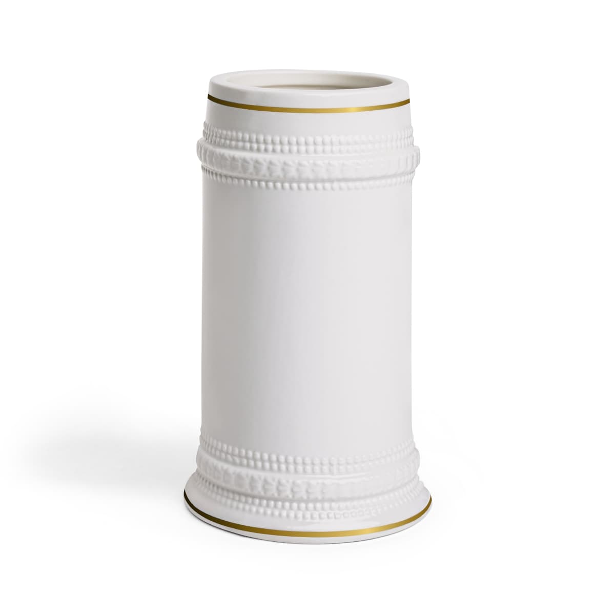 Plain white stein mug, front view