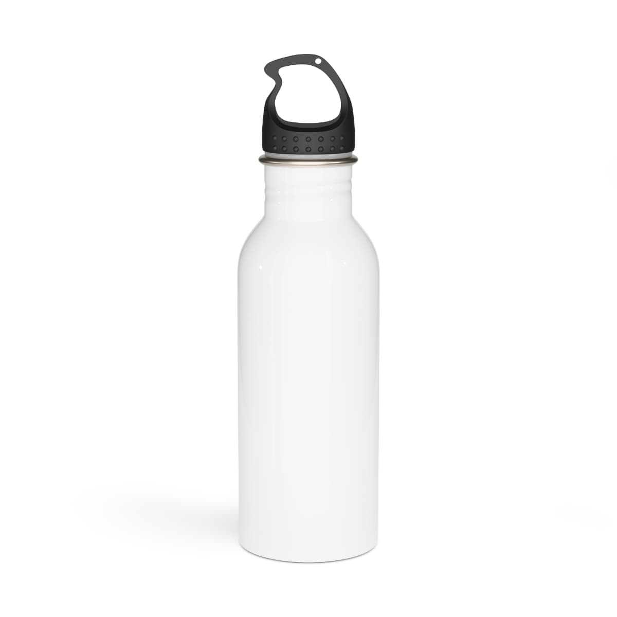 Plain white stainless steel water bottle, front view