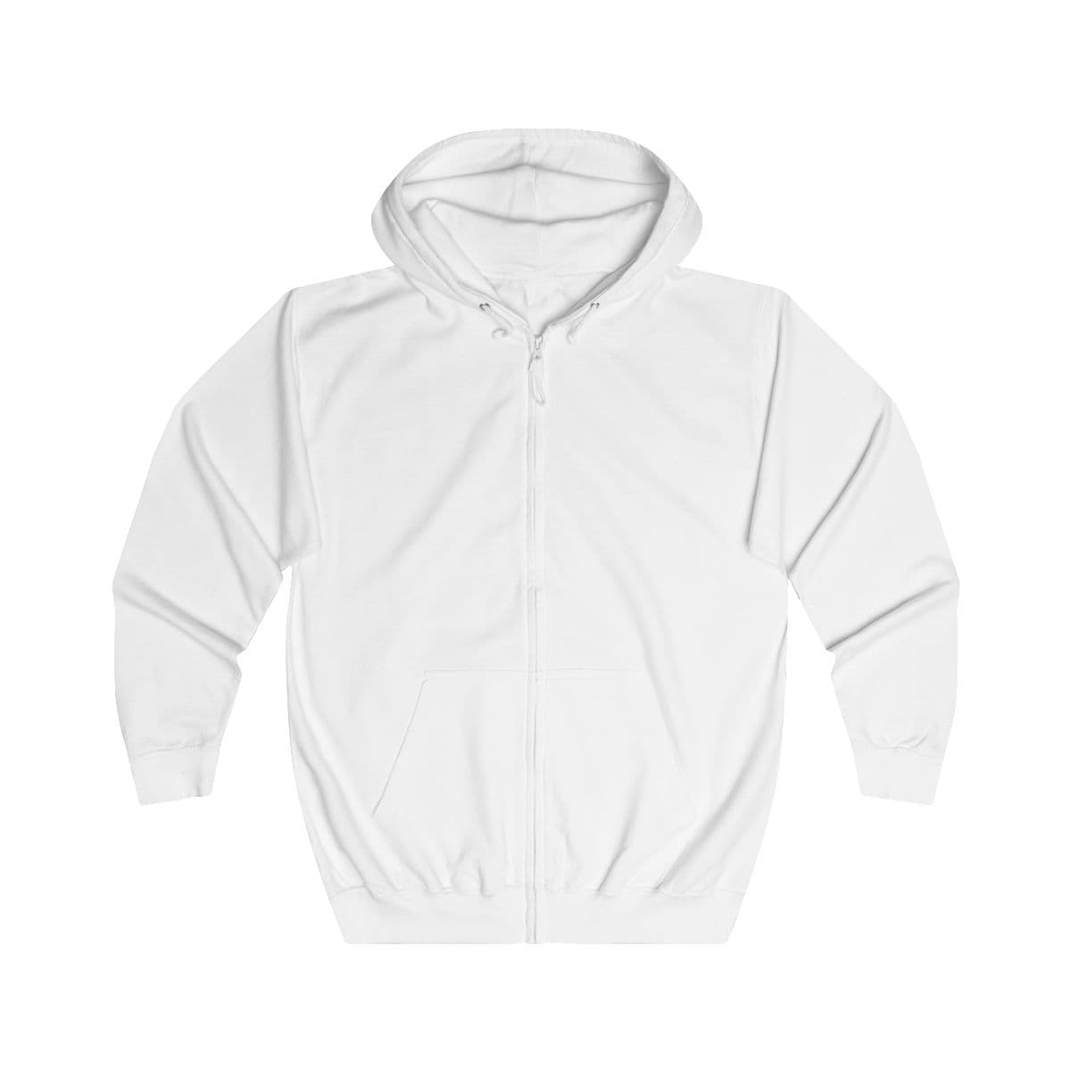 Plain arctic white unisex full zip hoodie, front view