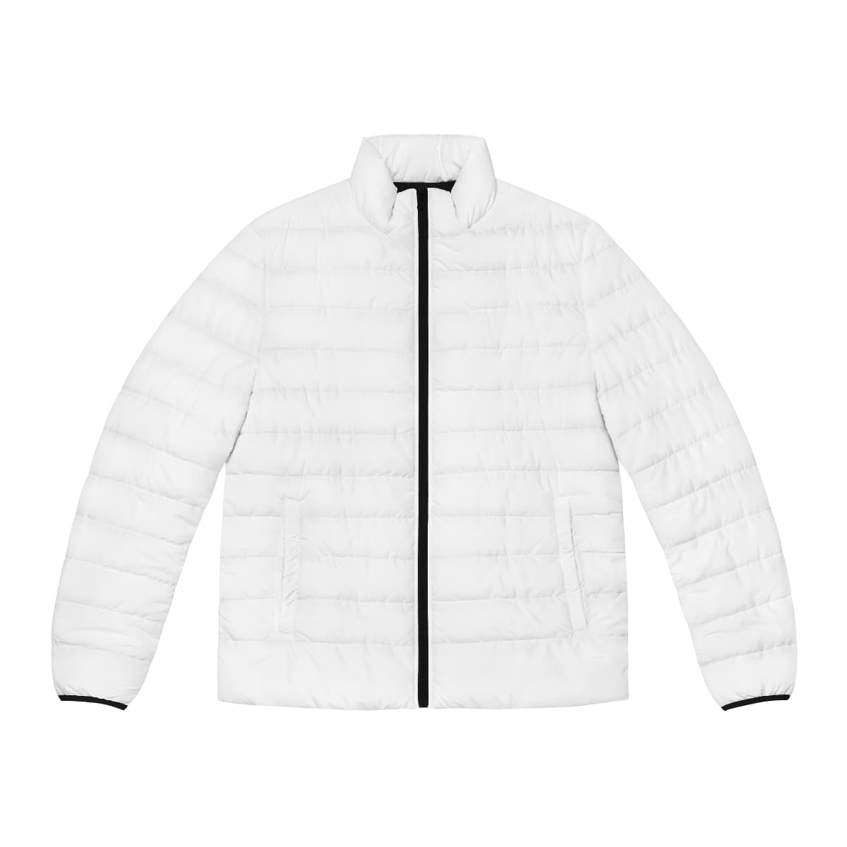 Plain black zipper men's puffer jacket (aop), front view