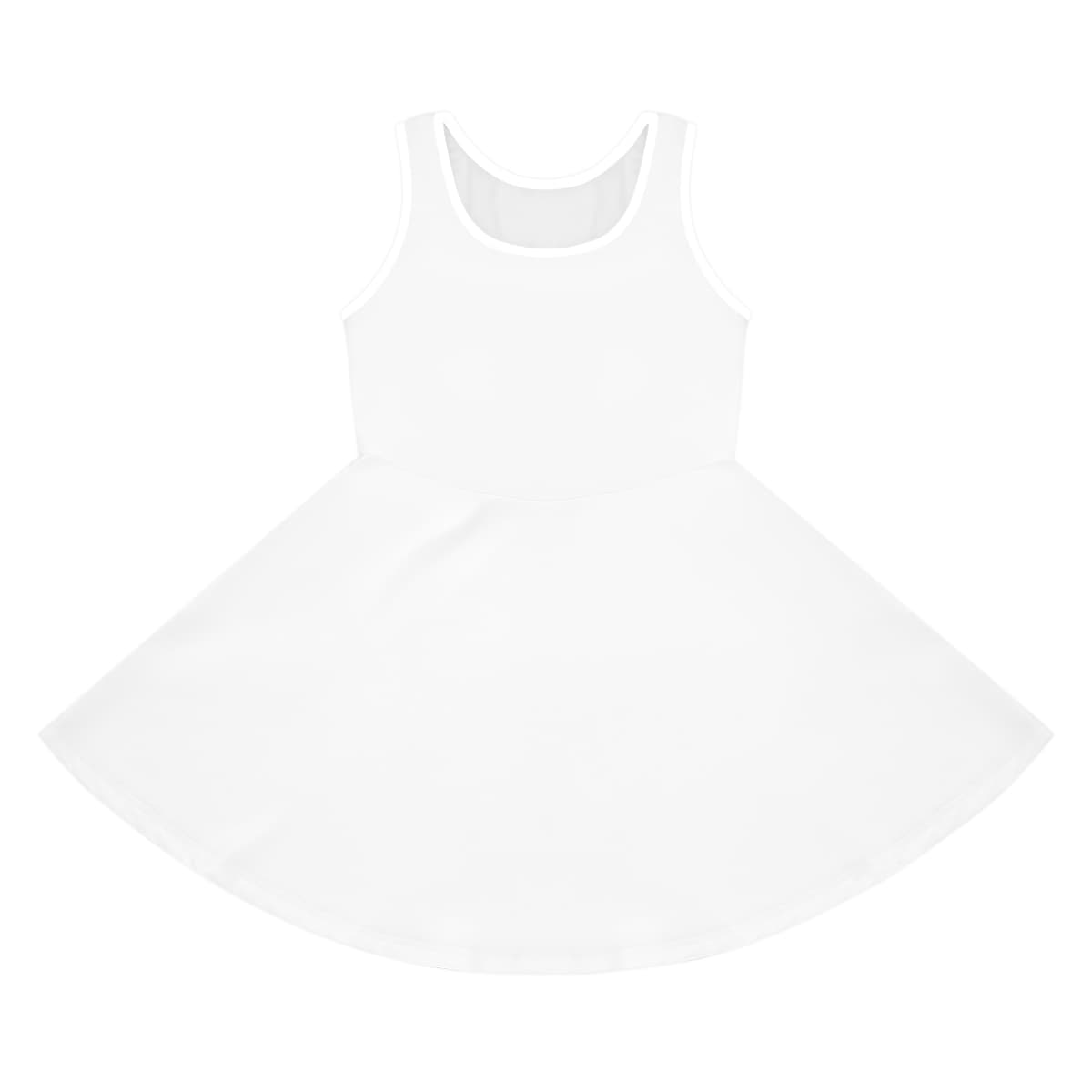 Plain seam thread color automatically matched to design girls' sleeveless sundress (aop), front view