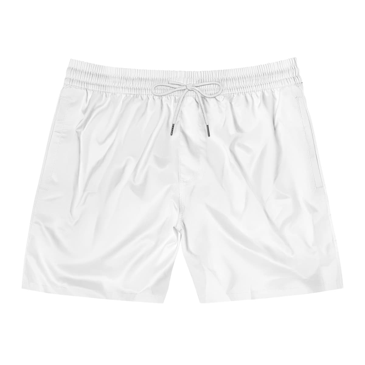 Plain white drawstring men's mid-length swim shorts (aop), front view