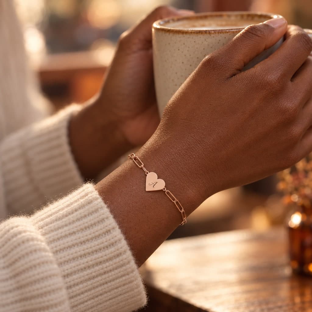 Custom Engraved Paperclip Heart Bracelet with Your Name or Logo