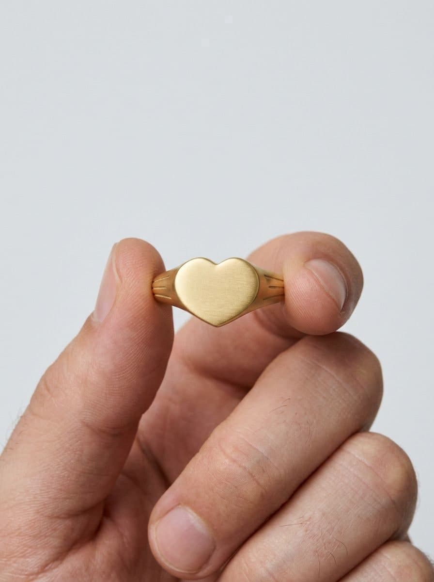 Custom Engraved Heart Signet Ring with Your Name or Logo