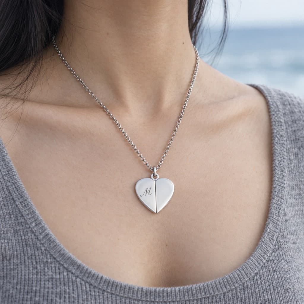 Custom Engraved Heart Hidden Message Necklace with Your Name or Logo