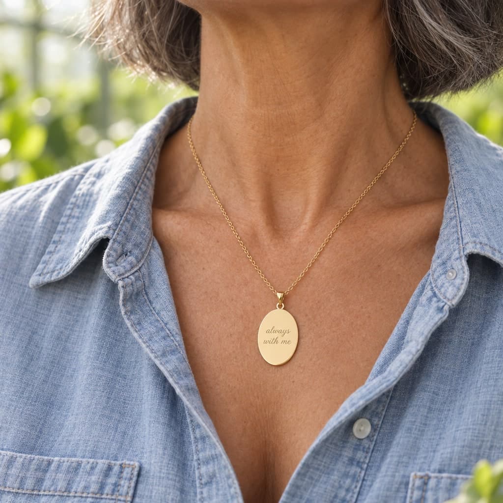 Custom Engraved Oval Pendant Photo Necklace with Your Name or Logo
