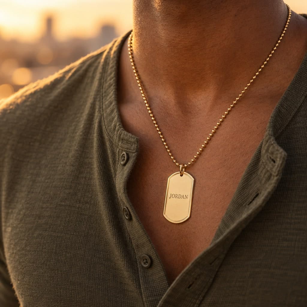 Custom Engraved Dog Tag Photo Necklace with Your Name or Logo