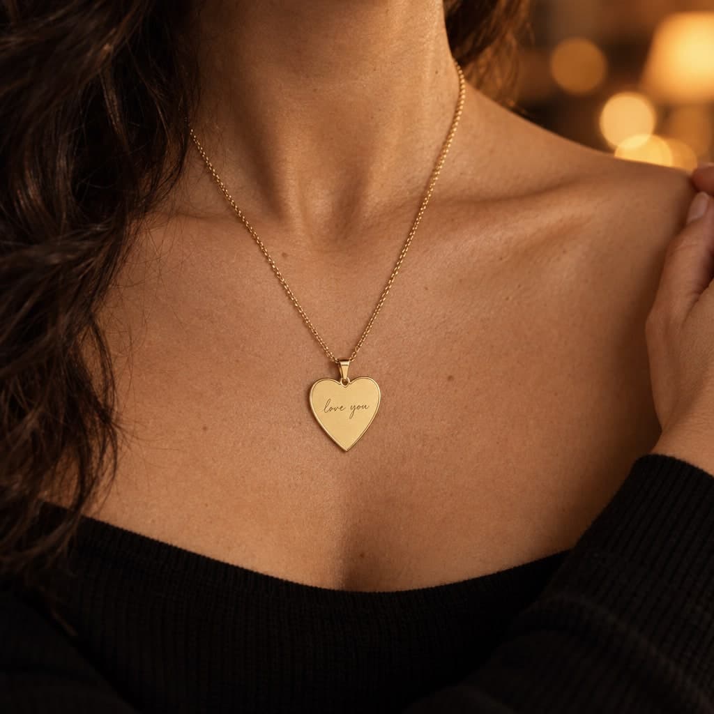 Custom Engraved Heart Frame Photo Necklace with Your Name or Logo