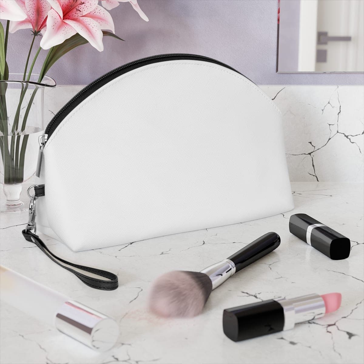 Custom Curved Faux Leather Makeup Bag with Your Photo or Text