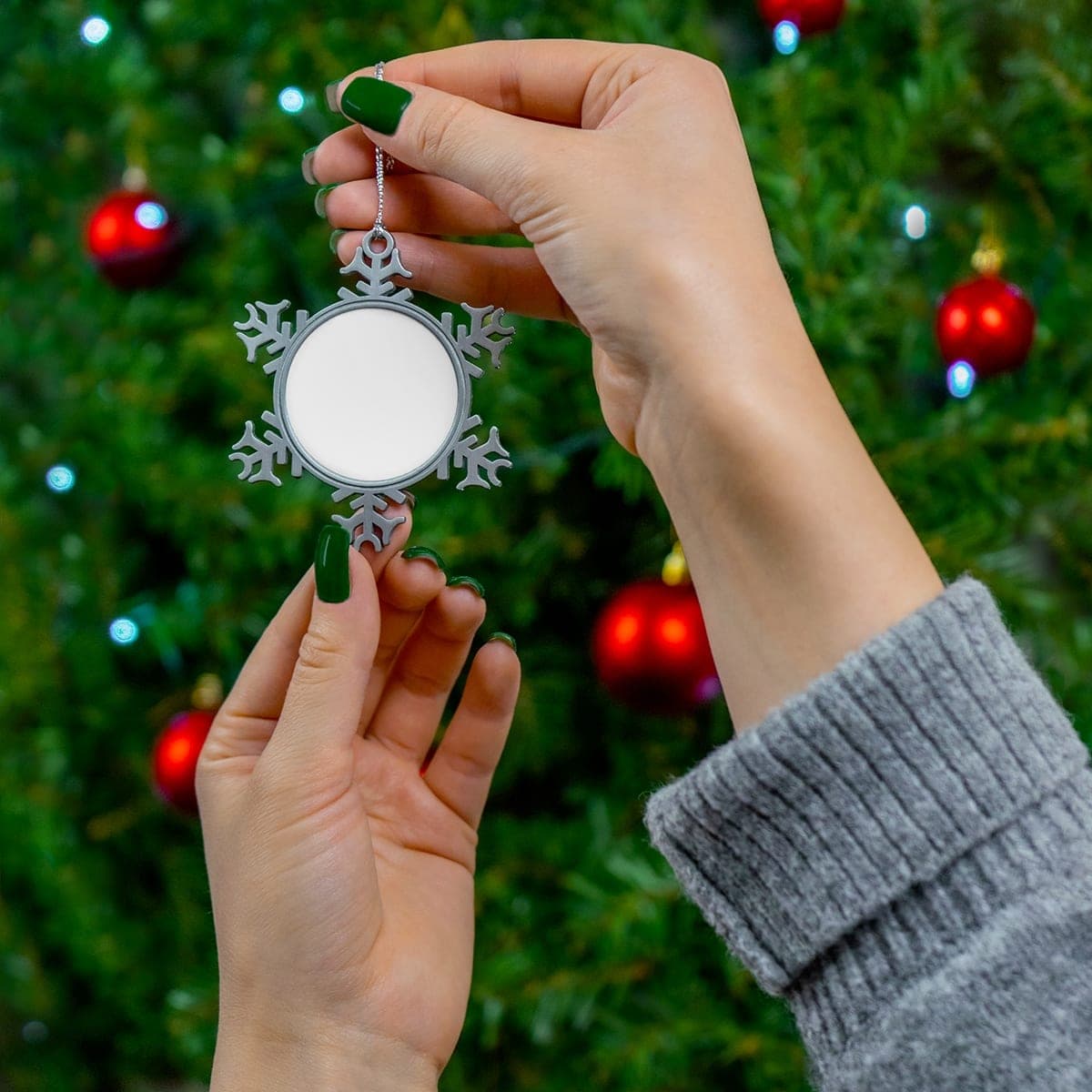 Custom Pewter Snowflake Ornament with Your Photo or Text