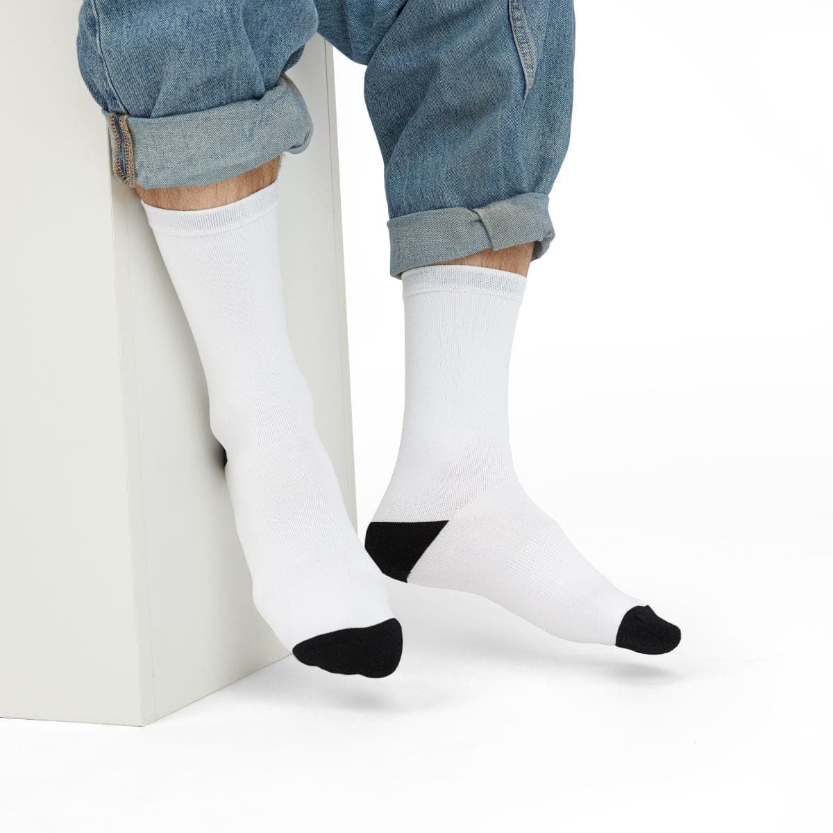 Custom Black Heel and Toe Crew Socks with Your Photo or Text